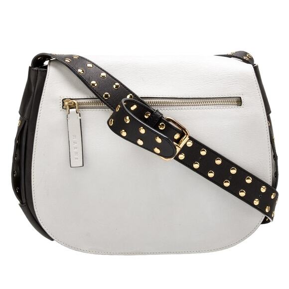 Marni Handbags - Marni Flap Bag Studded Strap Messenger Bag In Off White And Black Rare Color